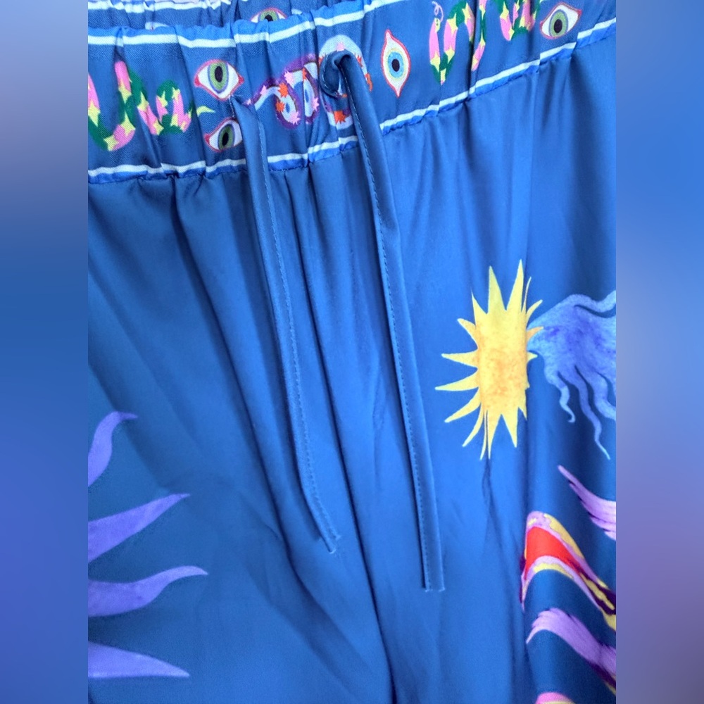 Printed Wide-Leg Jumpsuit in Teal with Celestial Motif - Picture 11 of 16